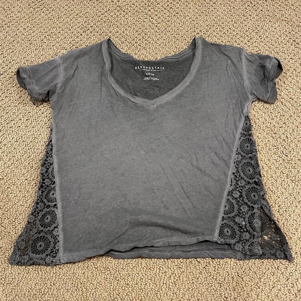 Gray Aerospostale lace side crop top